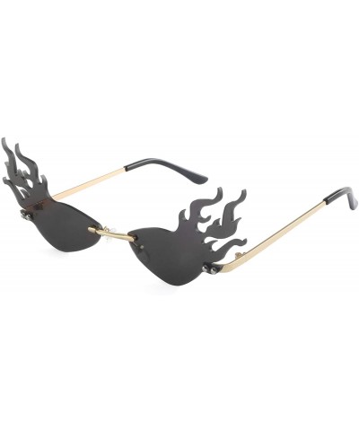 Rimless Cat Eye Flame Sunglasses for Women Men Frameless Futuristic Trend Sun Glasses Narrow Frame Metal UV400 - Black - CW19...