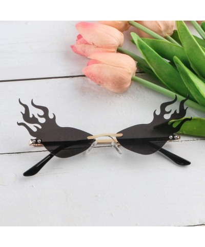 Rimless Cat Eye Flame Sunglasses for Women Men Frameless Futuristic Trend Sun Glasses Narrow Frame Metal UV400 - Black - CW19...