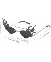 Rimless Cat Eye Flame Sunglasses for Women Men Frameless Futuristic Trend Sun Glasses Narrow Frame Metal UV400 - Black - CW19...