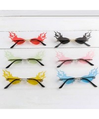 Rimless Cat Eye Flame Sunglasses for Women Men Frameless Futuristic Trend Sun Glasses Narrow Frame Metal UV400 - Black - CW19...