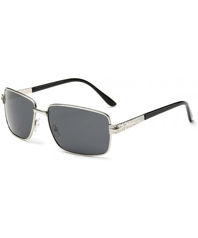 Square Men's Classic Retro Square Polarized Sunglasses for Driving Fishing Golf Uv400 - Silver/Black - C912EEU2UKB $19.11