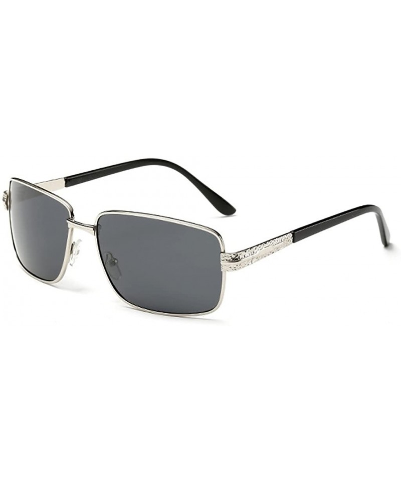Square Men's Classic Retro Square Polarized Sunglasses for Driving Fishing Golf Uv400 - Silver/Black - C912EEU2UKB $10.45