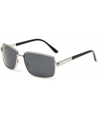 Square Men's Classic Retro Square Polarized Sunglasses for Driving Fishing Golf Uv400 - Silver/Black - C912EEU2UKB $10.45