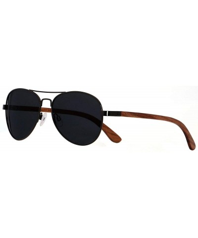 Semi-rimless Aviator Sunglasses for Men Women Polarized Black Uv Protection Wood Frame Wooden Blue Yellow - CT18IGWO92L $30.82