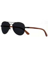 Semi-rimless Aviator Sunglasses for Men Women Polarized Black Uv Protection Wood Frame Wooden Blue Yellow - CT18IGWO92L $12.17