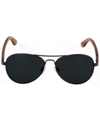 Semi-rimless Aviator Sunglasses for Men Women Polarized Black Uv Protection Wood Frame Wooden Blue Yellow - CT18IGWO92L $12.17