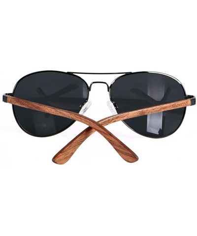 Semi-rimless Aviator Sunglasses for Men Women Polarized Black Uv Protection Wood Frame Wooden Blue Yellow - CT18IGWO92L $12.17