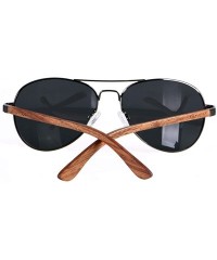 Semi-rimless Aviator Sunglasses for Men Women Polarized Black Uv Protection Wood Frame Wooden Blue Yellow - CT18IGWO92L $12.17