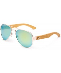 Oversized High Qaulity Real Bamboo Arm Aviator Sunglasses Bamboo Sunglasses for Men & Women - CF18ELUHNS4 $25.38