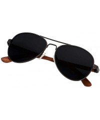 Semi-rimless Aviator Sunglasses for Men Women Polarized Black Uv Protection Wood Frame Wooden Blue Yellow - CT18IGWO92L $12.17