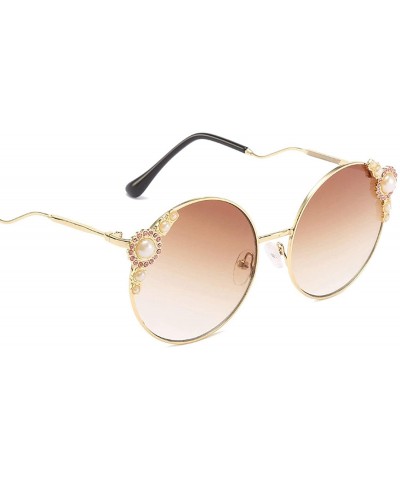Oval Classic Retro Designer Style Round Frame Pearl Sunglasses for Women Metal Resin UV 400 Protection Sunglasses - CO18SASWS...