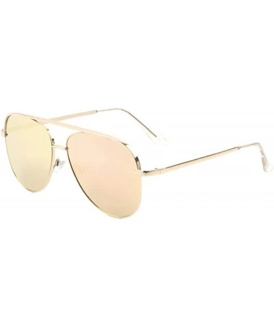 Round Color Mirror Flat Frame & Temple Modern Round Aviator Sunglasses - Rose Gold - CF190EWT62Y $26.77