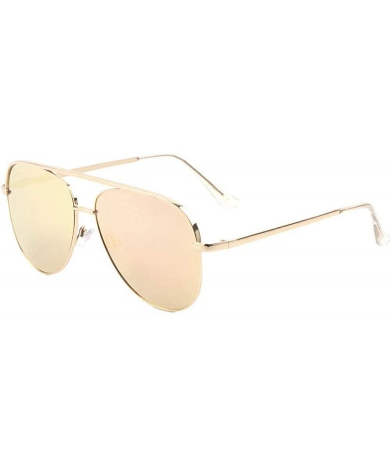 Round Color Mirror Flat Frame & Temple Modern Round Aviator Sunglasses - Rose Gold - CF190EWT62Y $12.86