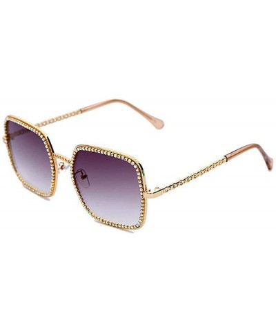 Square Square Large Frame Chain Diamond Sunglasses Pink Brown Unique Fashion New Rhinestone Glasses - Grey - CI18AHHOE7L $12.06