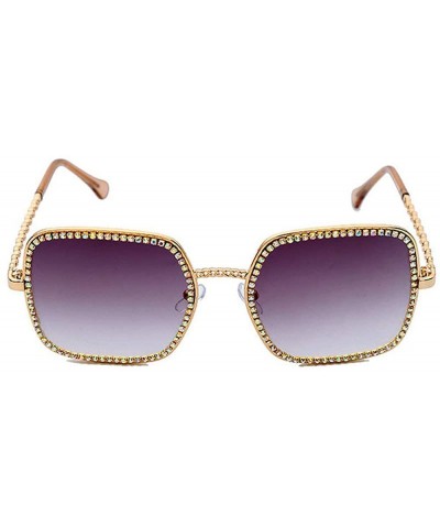 Square Square Large Frame Chain Diamond Sunglasses Pink Brown Unique Fashion New Rhinestone Glasses - Grey - CI18AHHOE7L $12.06