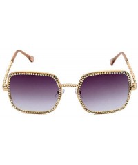 Square Square Large Frame Chain Diamond Sunglasses Pink Brown Unique Fashion New Rhinestone Glasses - Grey - CI18AHHOE7L $12.06