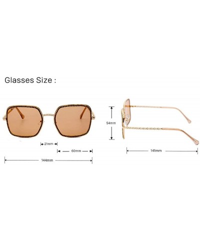 Square Square Large Frame Chain Diamond Sunglasses Pink Brown Unique Fashion New Rhinestone Glasses - Grey - CI18AHHOE7L $12.06