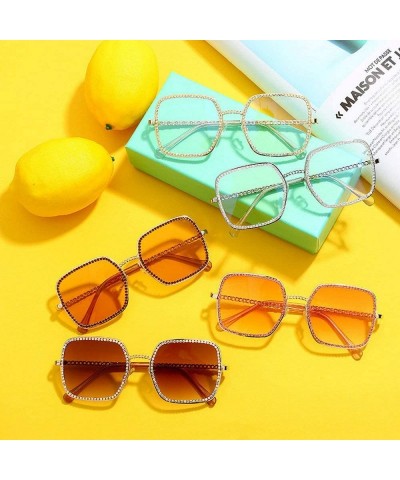 Square Square Large Frame Chain Diamond Sunglasses Pink Brown Unique Fashion New Rhinestone Glasses - Grey - CI18AHHOE7L $12.06