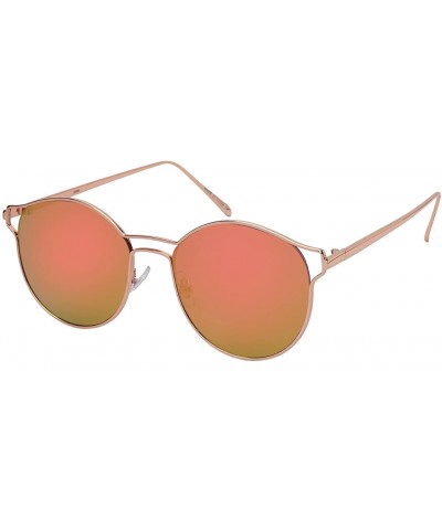 Round Round Metal Cut Out Horn Rimmed Sunnies w/Flat Lens 23088-FLREV - Rose Gold - C612O7QM2T1 $13.97