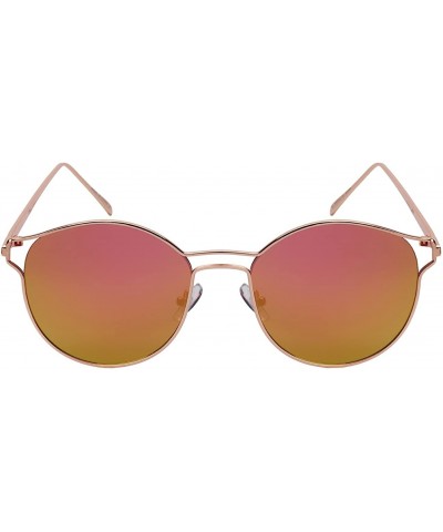 Round Round Metal Cut Out Horn Rimmed Sunnies w/Flat Lens 23088-FLREV - Rose Gold - C612O7QM2T1 $13.97