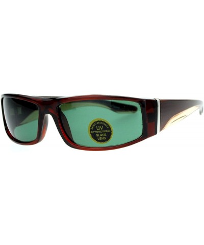 Rectangular Impact Resistance Glass Lens Sunglasses Mens Rectangular Biker Shades - Brown - CN1896ODTSN $19.86
