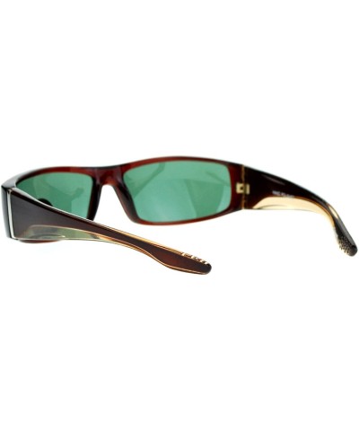 Rectangular Impact Resistance Glass Lens Sunglasses Mens Rectangular Biker Shades - Brown - CN1896ODTSN $9.15
