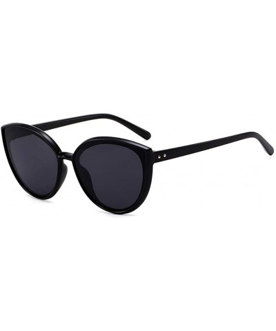 Oval Women Sunglasses Retro Bright Black Grey Drive Holiday Oval Non-Polarized UV400 - Bright Black Grey - CQ18RLQUTL6 $7.39
