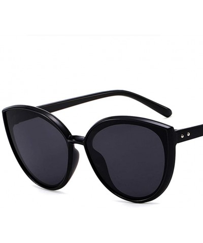 Oval Women Sunglasses Retro Bright Black Grey Drive Holiday Oval Non-Polarized UV400 - Bright Black Grey - CQ18RLQUTL6 $7.39