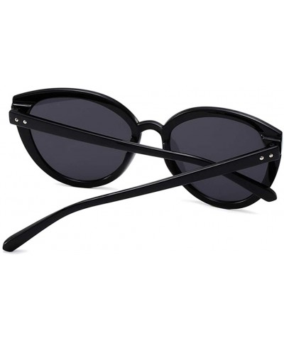 Oval Women Sunglasses Retro Bright Black Grey Drive Holiday Oval Non-Polarized UV400 - Bright Black Grey - CQ18RLQUTL6 $7.39