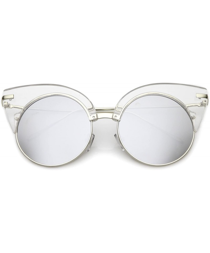 Semi-rimless Oversize Half Frame Ultra Slim Arms Round Mirrored Flat Lens Cat Eye Sunglasses 54mm - CH184RAKEZE $23.21