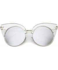 Semi-rimless Oversize Half Frame Ultra Slim Arms Round Mirrored Flat Lens Cat Eye Sunglasses 54mm - CH184RAKEZE $11.76