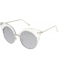 Semi-rimless Oversize Half Frame Ultra Slim Arms Round Mirrored Flat Lens Cat Eye Sunglasses 54mm - CH184RAKEZE $23.21