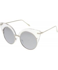 Semi-rimless Oversize Half Frame Ultra Slim Arms Round Mirrored Flat Lens Cat Eye Sunglasses 54mm - CH184RAKEZE $11.76