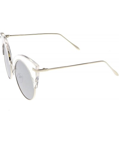 Semi-rimless Oversize Half Frame Ultra Slim Arms Round Mirrored Flat Lens Cat Eye Sunglasses 54mm - CH184RAKEZE $23.21