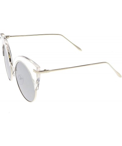 Semi-rimless Oversize Half Frame Ultra Slim Arms Round Mirrored Flat Lens Cat Eye Sunglasses 54mm - CH184RAKEZE $11.76