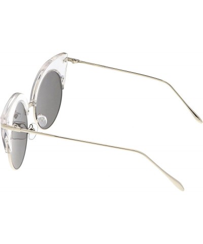 Semi-rimless Oversize Half Frame Ultra Slim Arms Round Mirrored Flat Lens Cat Eye Sunglasses 54mm - CH184RAKEZE $11.76