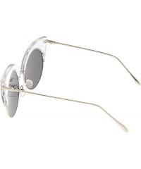 Semi-rimless Oversize Half Frame Ultra Slim Arms Round Mirrored Flat Lens Cat Eye Sunglasses 54mm - CH184RAKEZE $23.21