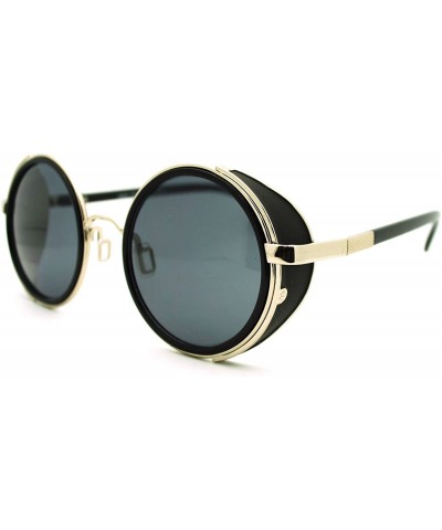 Goggle Steam Punk Side Visor Circle Lens Round Retro Hybrid Sunglasses - Silver Black - CG11K99U47X $23.59