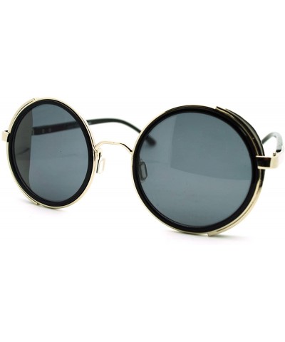 Goggle Steam Punk Side Visor Circle Lens Round Retro Hybrid Sunglasses - Silver Black - CG11K99U47X $9.80
