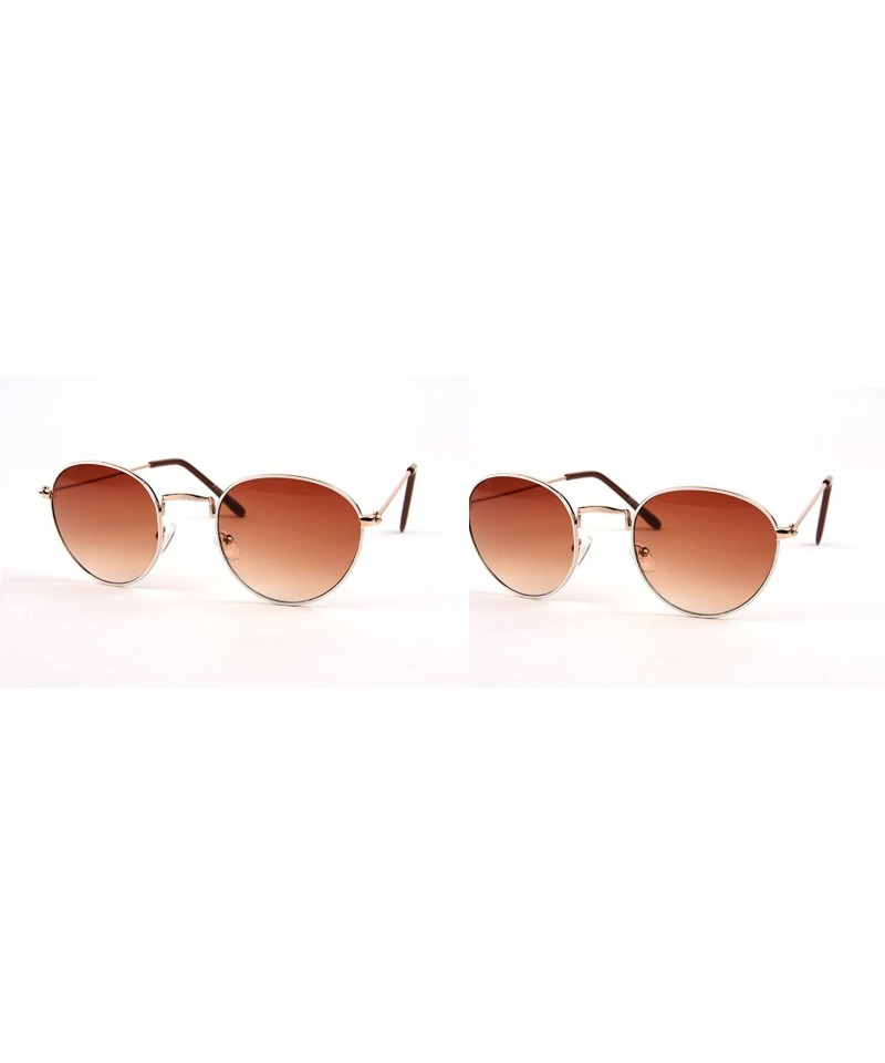 Round Vintage Round Sunglasses P2150 - 2 Pcs White/Gradientbrown Lens & White/Gradientbrown Lens - CG11ABSQALT $29.44