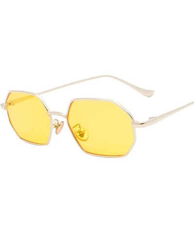 Aviator Retro Polygon Sunglasses Men Women Luxury Yellow Lens Square Sun Glasses Vintage Small Mirror Color - 9 - CX198ZMW2H5...