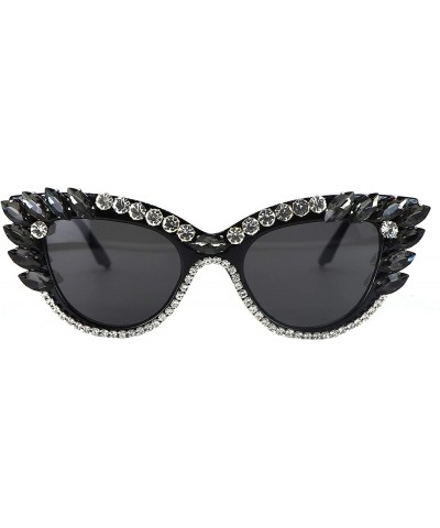 Cat Eye Retro Cateye Sunglasses for Women UV400 Protection Cat Eye bling rhinestone Sun Glasses - Grey - CA18SEEC7XE $26.08