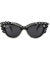 Cat Eye Retro Cateye Sunglasses for Women UV400 Protection Cat Eye bling rhinestone Sun Glasses - Grey - CA18SEEC7XE $15.00