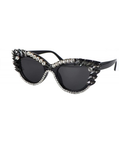 Cat Eye Retro Cateye Sunglasses for Women UV400 Protection Cat Eye bling rhinestone Sun Glasses - Grey - CA18SEEC7XE $15.00