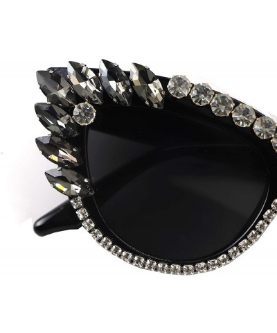 Cat Eye Retro Cateye Sunglasses for Women UV400 Protection Cat Eye bling rhinestone Sun Glasses - Grey - CA18SEEC7XE $15.00