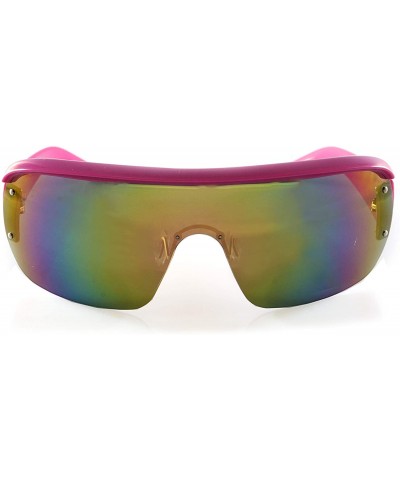 Shield Unisex Futuristic Smoke Mirror Mono Lens Goggle Shield Sunglasses A300 - (Rv) Pink - CC1966GIR8S $25.48
