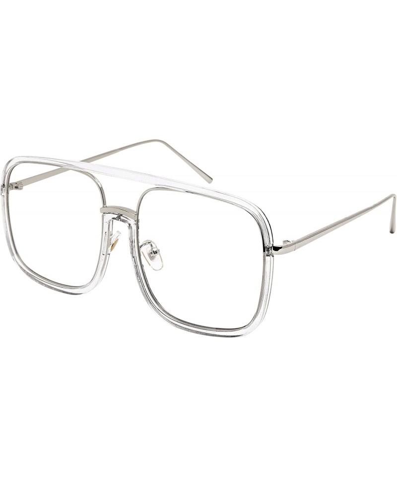 Square Men Women Sleek Classic Square Plastic Sunnies w/Flat Lens E3102 - Clear Lens-clear Lens+silver - CA188A00A5E $11.89