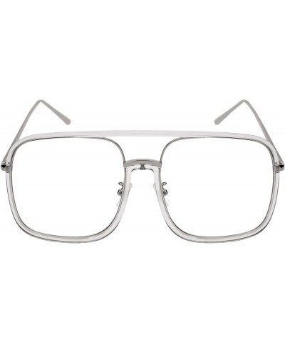 Square Men Women Sleek Classic Square Plastic Sunnies w/Flat Lens E3102 - Clear Lens-clear Lens+silver - CA188A00A5E $11.89