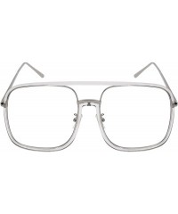 Square Men Women Sleek Classic Square Plastic Sunnies w/Flat Lens E3102 - Clear Lens-clear Lens+silver - CA188A00A5E $11.89