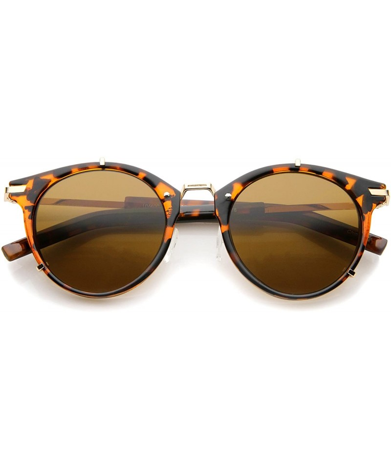 Round Retro Fashion P-3 Metal Temple Classic Horn Rimmed Round Sunglasses - Shiny Tortoise-gold / Brown - CC12G0JF77H $9.58